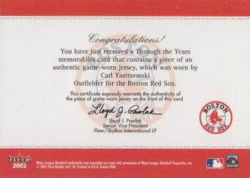 2002 Fleer Greats of the Game - Through the Years Level 1 #NNO Carl Yastrzemski Back