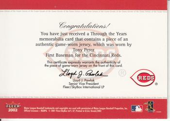 2002 Fleer Greats of the Game - Through the Years Level 1 #NNO Tony Perez Back