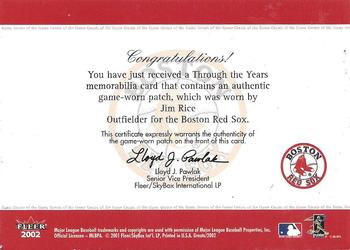 2002 Fleer Greats of the Game - Through the Years Level 1 Patch #NNO Jim Rice Back