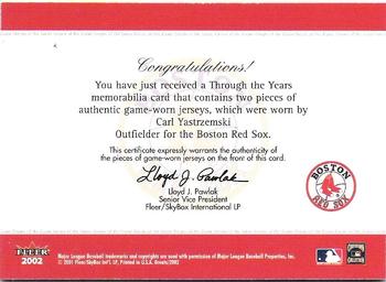 2002 Fleer Greats of the Game - Through the Years Level 2 #NNO Carl Yastrzemski Back