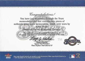 2002 Fleer Greats of the Game - Through the Years Level 2 #NNO Robin Yount Back