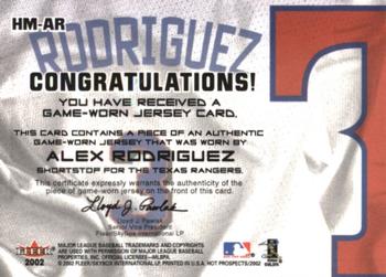 2002 Fleer Hot Prospects - MLB Hot Materials #HM-AR Alex Rodriguez Back