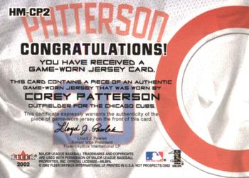2002 Fleer Hot Prospects - MLB Hot Materials #HM-CP2 Corey Patterson Back