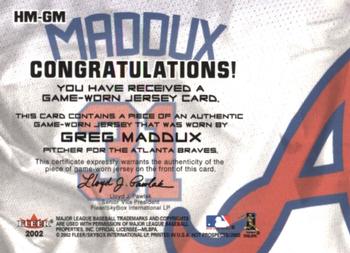 2002 Fleer Hot Prospects - MLB Hot Materials #HM-GM Greg Maddux Back
