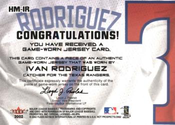 2002 Fleer Hot Prospects - MLB Hot Materials #HM-IR Ivan Rodriguez Back
