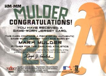 2002 Fleer Hot Prospects - MLB Hot Materials #HM-MM Mark Mulder Back