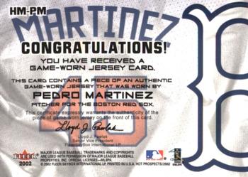 2002 Fleer Hot Prospects - MLB Hot Materials #HM-PM Pedro Martinez Back