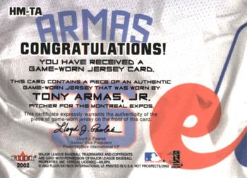 2002 Fleer Hot Prospects - MLB Hot Materials #HM-TA Tony Armas Jr. Back