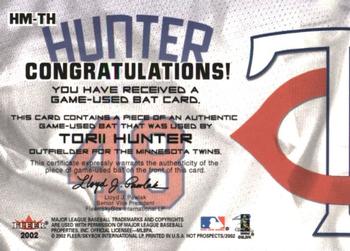 2002 Fleer Hot Prospects - MLB Hot Materials #HM-TH Torii Hunter Back