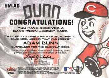 2002 Fleer Hot Prospects - MLB Red Hot Materials #HM-AD Adam Dunn  Back