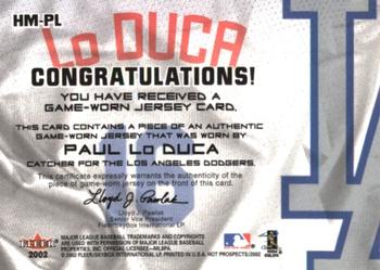 2002 Fleer Hot Prospects - MLB Red Hot Materials #HM-PL Paul Lo Duca  Back