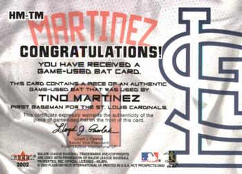 2002 Fleer Hot Prospects - MLB Red Hot Materials #HM-TM Tino Martinez  Back