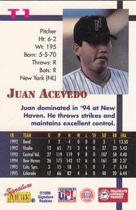 1996 Signature Rookies Old Judge - Top Prospect #T1 Juan Acevedo Back