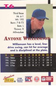 1996 Signature Rookies Old Judge - Top Prospect #T6 Antone Williamson Back