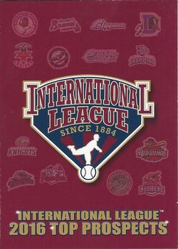 2016 Choice International League Top Prospects #NNO Cover Card / Checklist Front