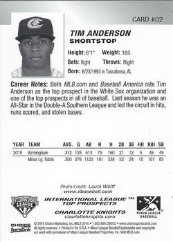 2016 Choice International League Top Prospects #02 Tim Anderson Back