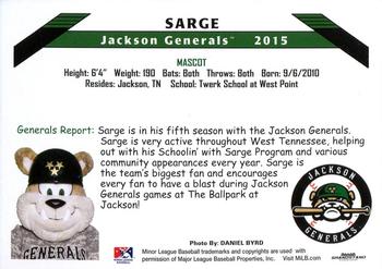 2015 Grandstand Jackson Generals #NNO Sarge Back