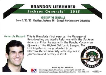 2015 Grandstand Jackson Generals #NNO Brandon Liebhaber Back