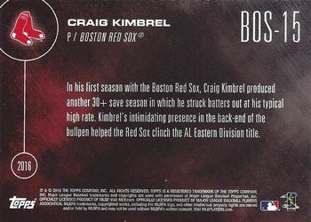 2016 Topps Now Postseason Boston Red Sox #BOS-15 Craig Kimbrel Back