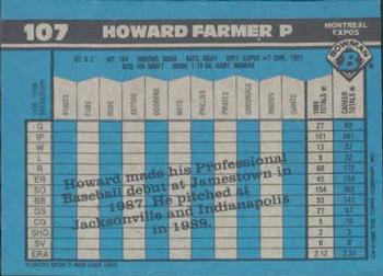 1990 Bowman #107 Howard Farmer Back