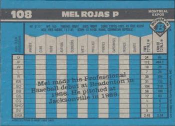 1990 Bowman #108 Mel Rojas Back