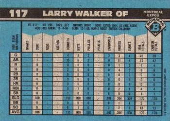 1990 Bowman #117 Larry Walker Back