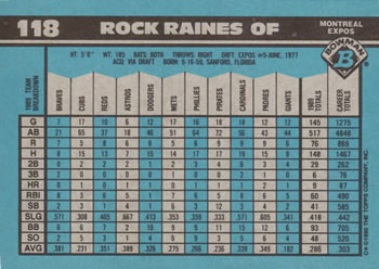 1990 Bowman #118 Rock Raines Back