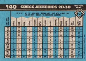 1990 Bowman #140 Gregg Jefferies Back