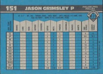 1990 Bowman #151 Jason Grimsley Back