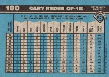 1990 Bowman #180 Gary Redus Back