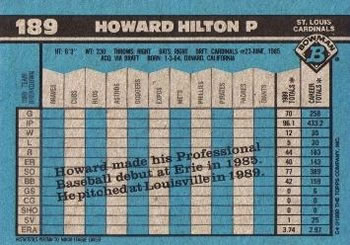 1990 Bowman #189 Howard Hilton Back
