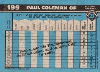 1990 Bowman #199 Paul Coleman Back