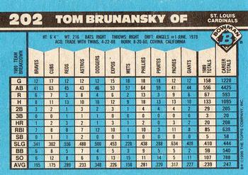 1990 Bowman #202 Tom Brunansky Back