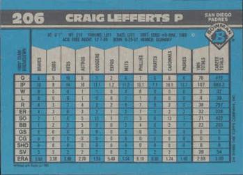 1990 Bowman #206 Craig Lefferts Back