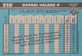 1990 Bowman #210 Rafael Valdez Back