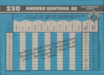 1990 Bowman #230 Andres Santana Back
