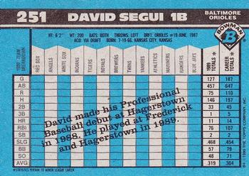 1990 Bowman #251 David Segui Back