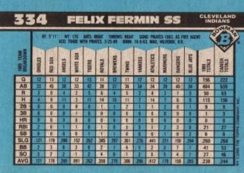 1990 Bowman #334 Felix Fermin Back