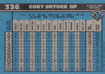 1990 Bowman #336 Cory Snyder Back