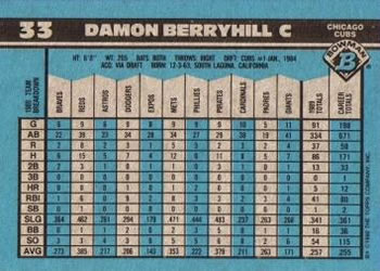 1990 Bowman #33 Damon Berryhill Back
