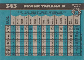 1990 Classic #108 Frank Tanana Baseball Card Detroit Tigers