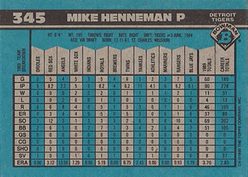1990 Bowman #345 Mike Henneman Back