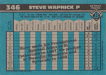 1990 Bowman #346 Steve Wapnick Back