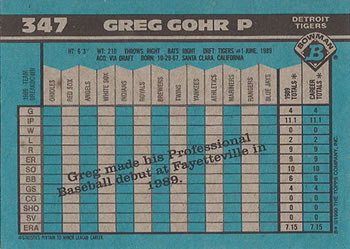 1990 Bowman #347 Greg Gohr Back