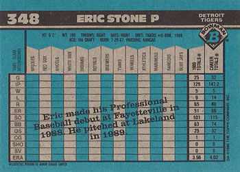 1990 Bowman #348 Eric Stone Back