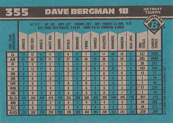 1990 Bowman #355 Dave Bergman Back