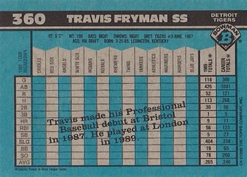 1990 Bowman #360 Travis Fryman Back