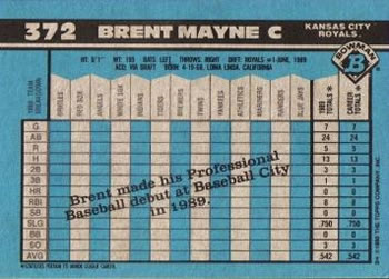 1990 Bowman #372 Brent Mayne Back