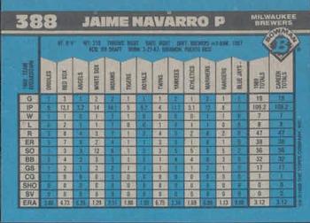 1990 Bowman #388 Jaime Navarro Back