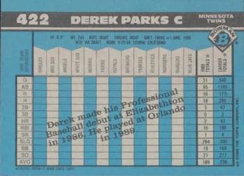 1990 Bowman #422 Derek Parks Back